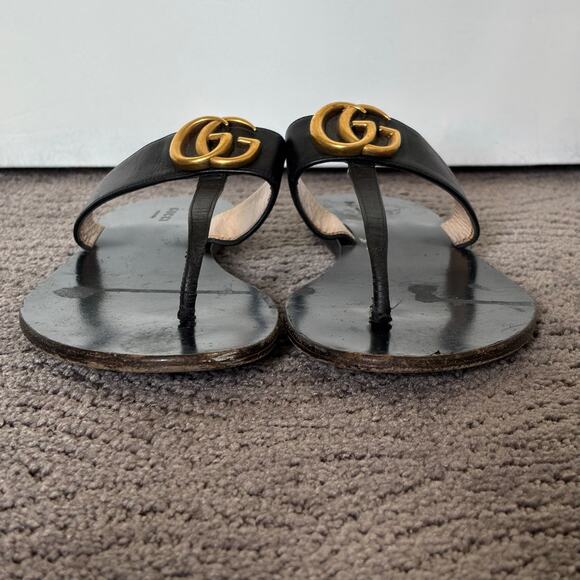 Gucci Marmont GG Thong Sandals Black Slip On Flip Flop Flat Size EU 39 US 9 - Picture 6 of 11